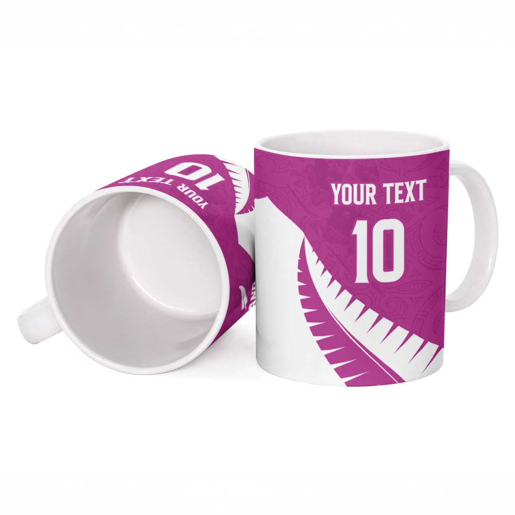 Custom New Zealand Cricket Ceramic Mug Kiwi Birds Haka Dance Pink Fern Sporty Style