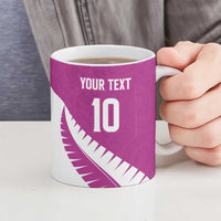 Custom New Zealand Cricket Ceramic Mug Kiwi Birds Haka Dance Pink Fern Sporty Style