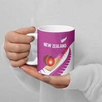Custom New Zealand Cricket Ceramic Mug Kiwi Birds Haka Dance Pink Fern Sporty Style