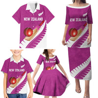 Custom New Zealand Cricket Family Matching Puletasi and Hawaiian Shirt Kiwi Birds Haka Dance Pink Fern Sporty Style