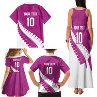Custom New Zealand Cricket Family Matching Tank Maxi Dress and Hawaiian Shirt Kiwi Birds Haka Dance Pink Fern Sporty Style