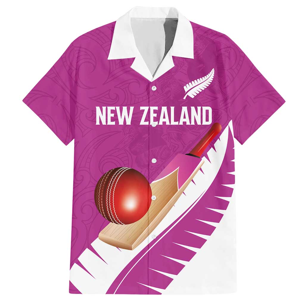 Custom New Zealand Cricket Hawaiian Shirt Kiwi Birds Haka Dance Pink Fern Sporty Style