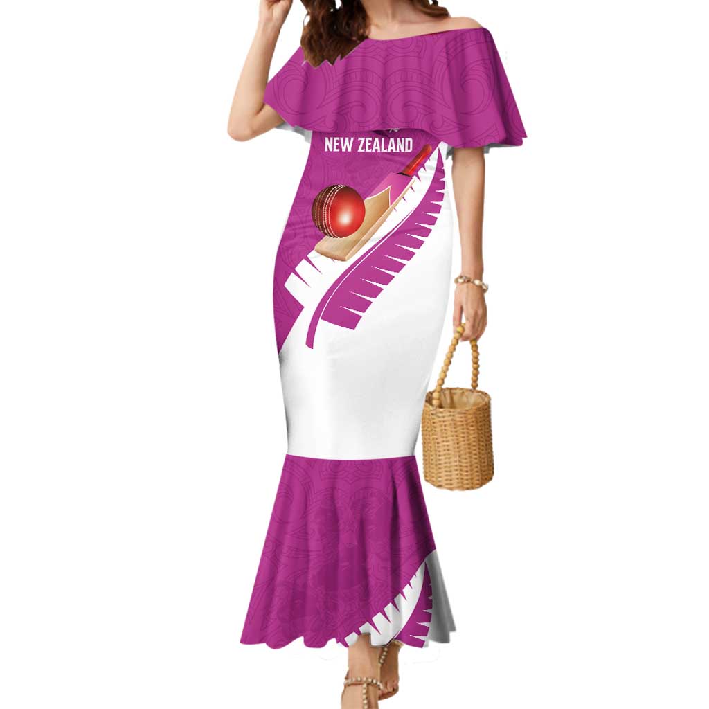 Custom New Zealand Cricket Mermaid Dress Kiwi Birds Haka Dance Pink Fern Sporty Style