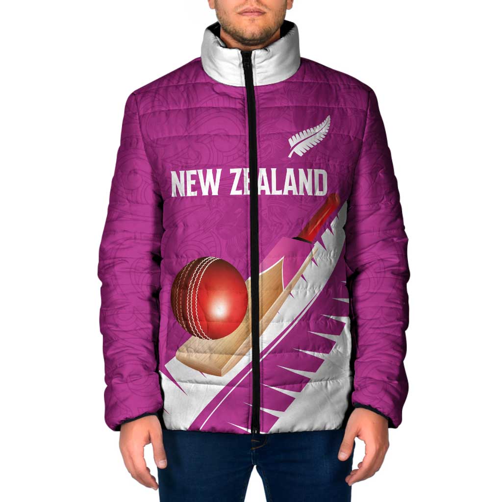 Custom New Zealand Cricket Padded Jacket Kiwi Birds Haka Dance Pink Fern Sporty Style