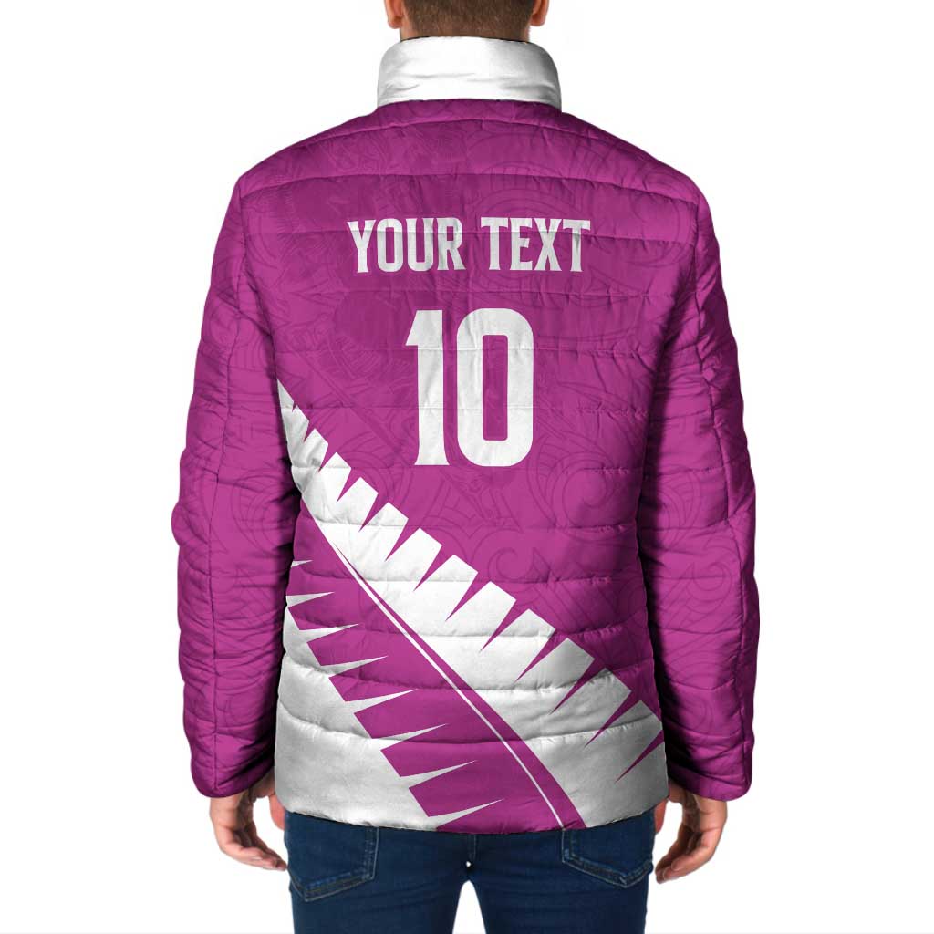 Custom New Zealand Cricket Padded Jacket Kiwi Birds Haka Dance Pink Fern Sporty Style