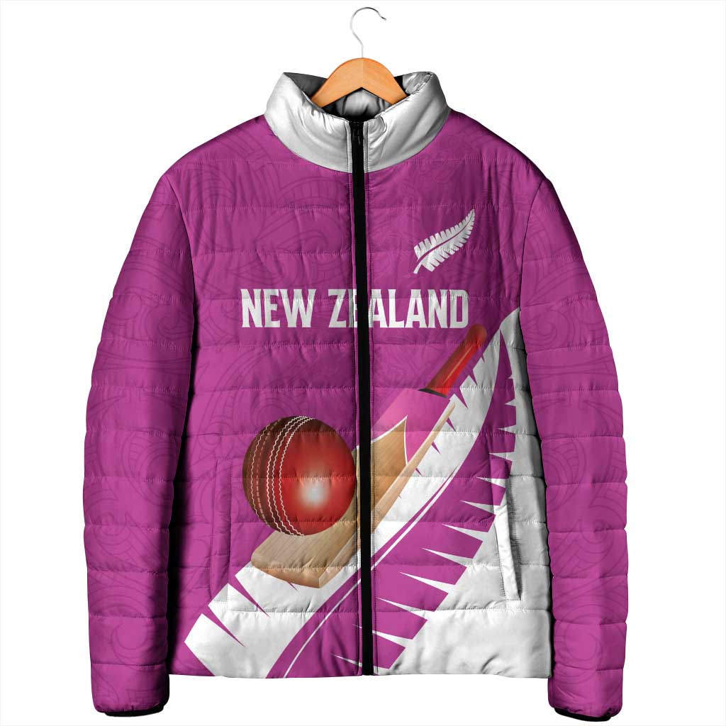 Custom New Zealand Cricket Padded Jacket Kiwi Birds Haka Dance Pink Fern Sporty Style