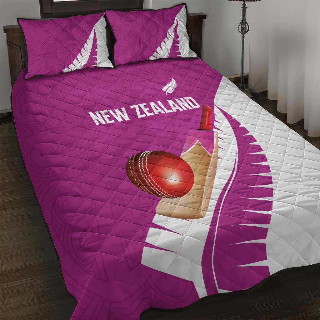 New Zealand Cricket Quilt Bed Set Kiwi Birds Haka Dance Pink Fern Sporty Style