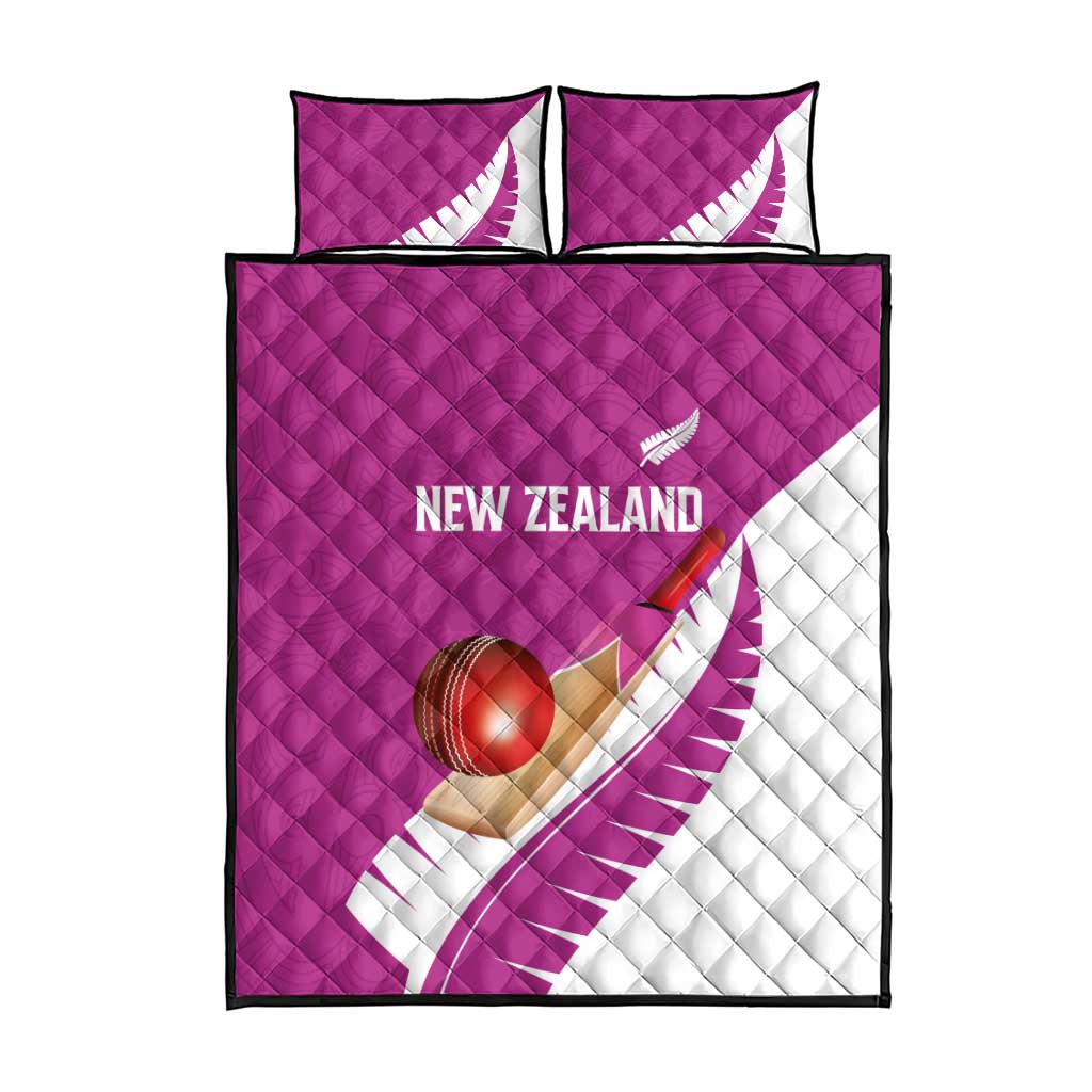 New Zealand Cricket Quilt Bed Set Kiwi Birds Haka Dance Pink Fern Sporty Style