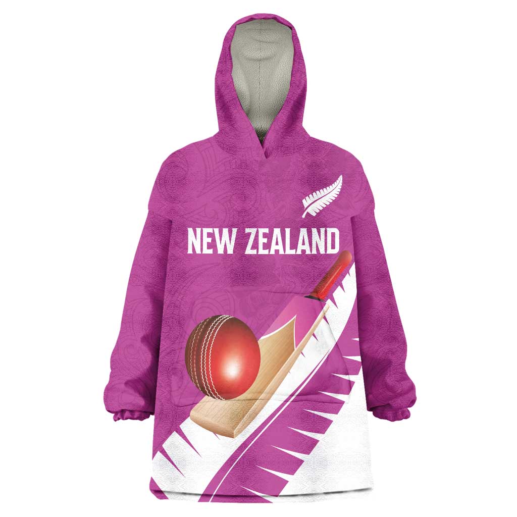 Custom New Zealand Cricket Wearable Blanket Hoodie Kiwi Birds Haka Dance Pink Fern Sporty Style