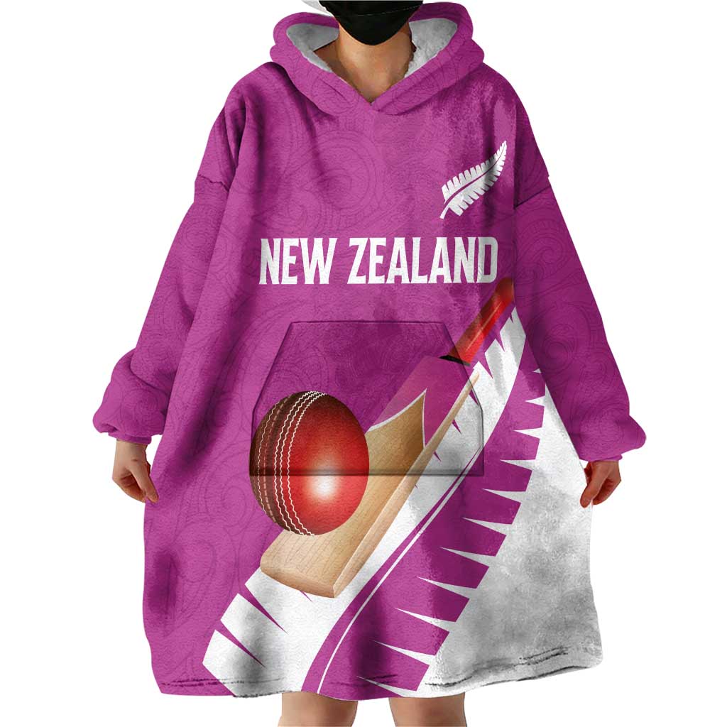 Custom New Zealand Cricket Wearable Blanket Hoodie Kiwi Birds Haka Dance Pink Fern Sporty Style
