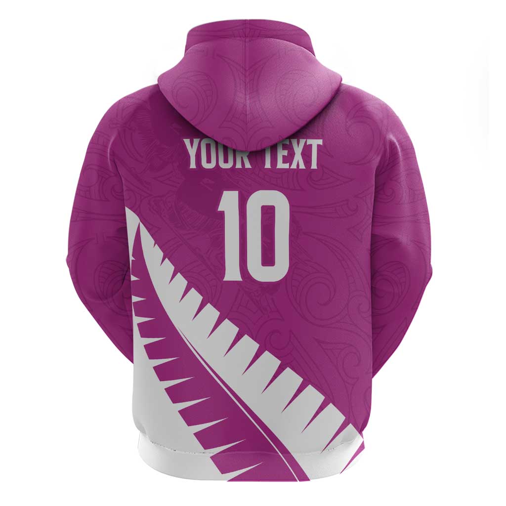 Custom New Zealand Cricket Zip Hoodie Kiwi Birds Haka Dance Pink Fern Sporty Style