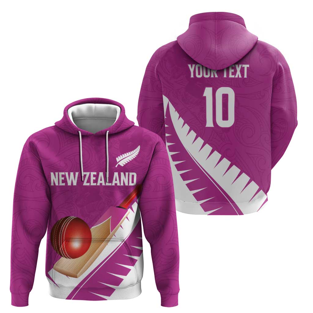 Custom New Zealand Cricket Zip Hoodie Kiwi Birds Haka Dance Pink Fern Sporty Style