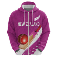 Custom New Zealand Cricket Zip Hoodie Kiwi Birds Haka Dance Pink Fern Sporty Style