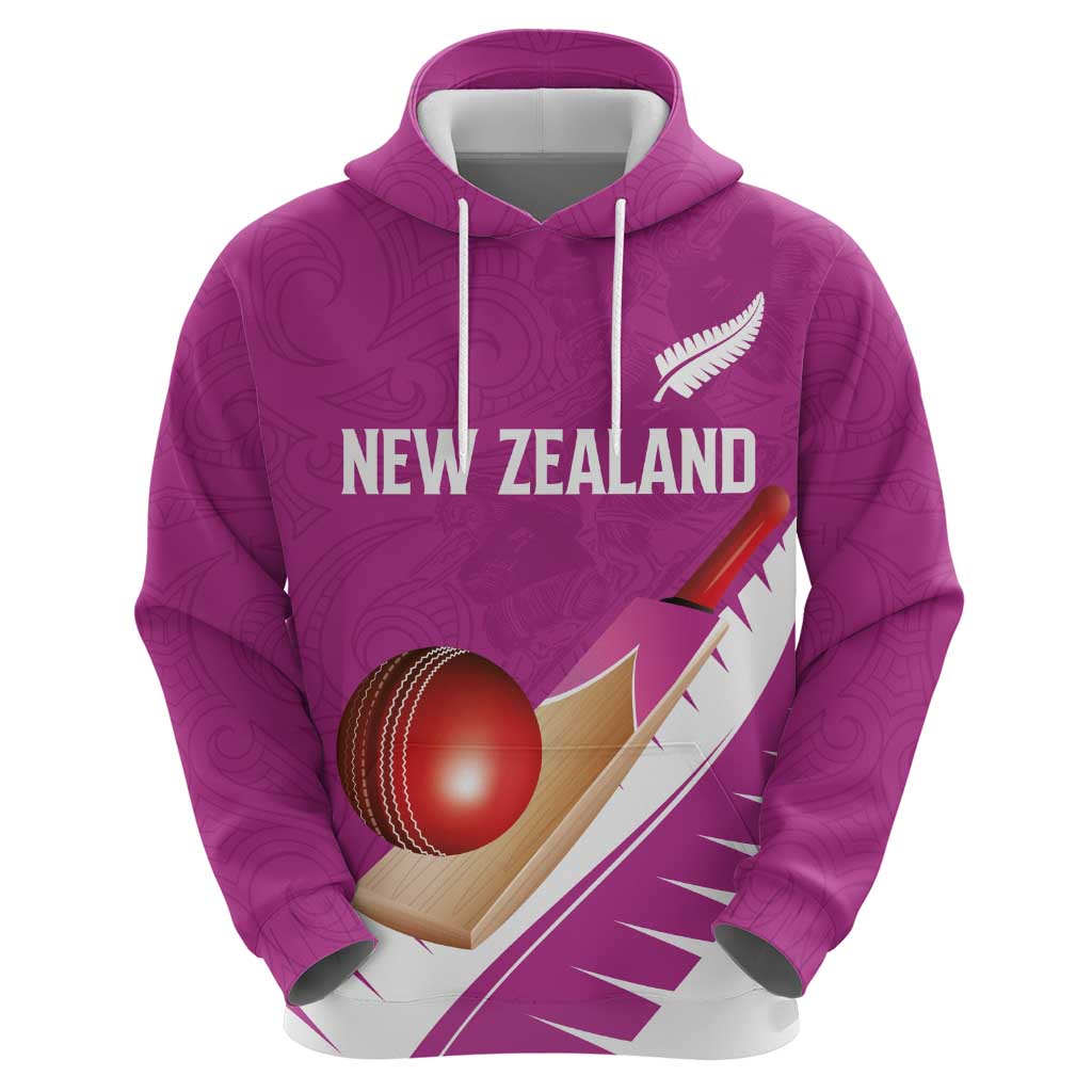 Custom New Zealand Cricket Zip Hoodie Kiwi Birds Haka Dance Pink Fern Sporty Style