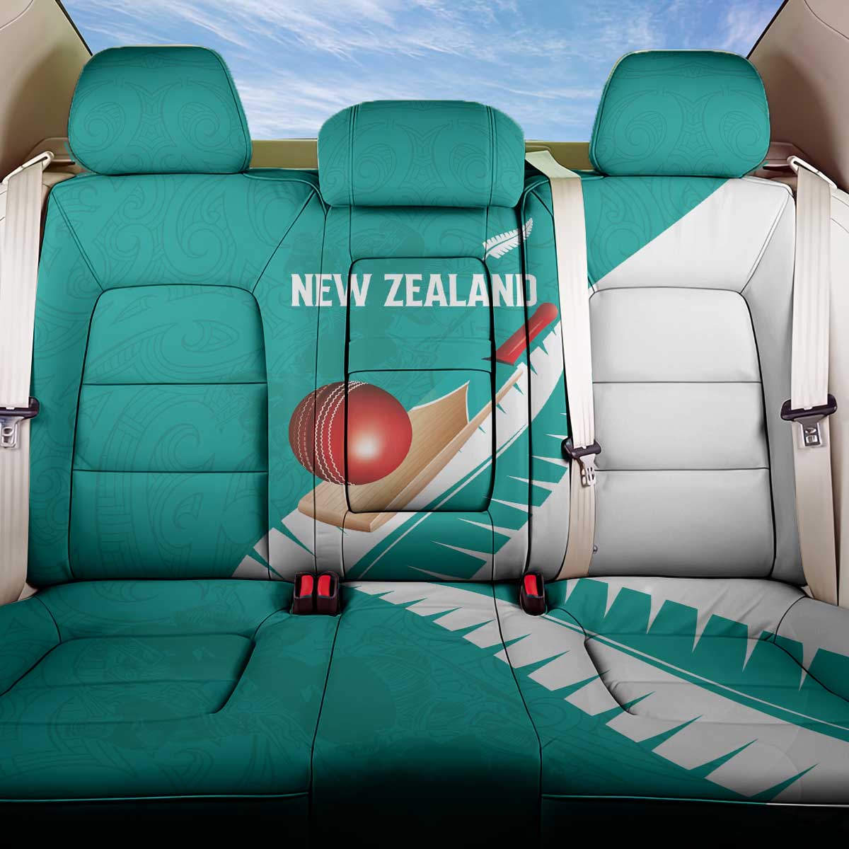 New Zealand Cricket Back Car Seat Cover Kiwi Birds Haka Dance Turquoise Fern Sporty Style
