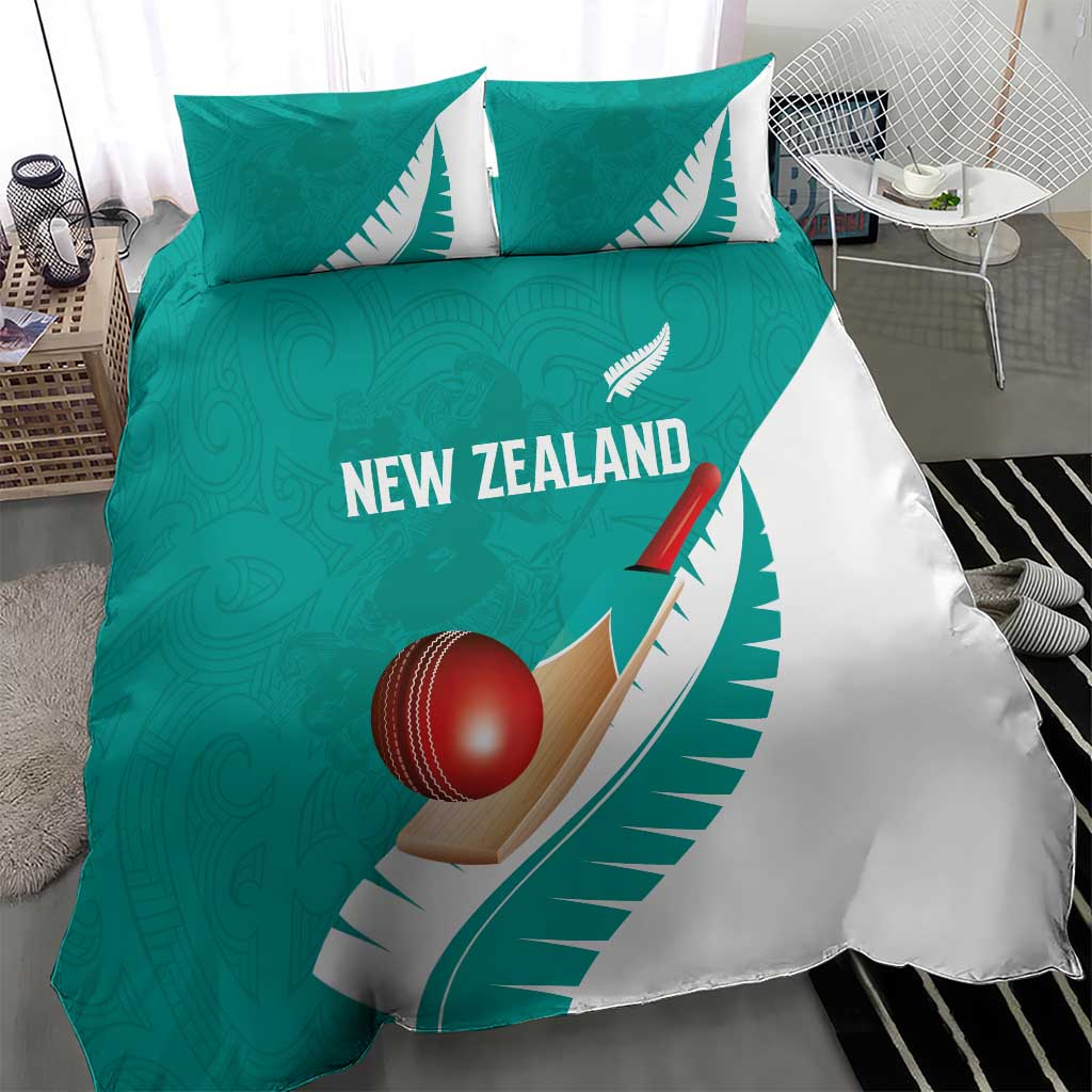 New Zealand Cricket Bedding Set Kiwi Birds Haka Dance Turquoise Fern Sporty Style
