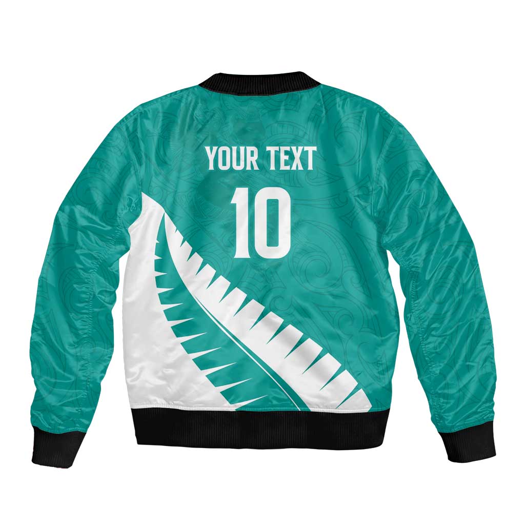 Custom New Zealand Cricket Bomber Jacket Kiwi Birds Haka Dance Turquoise Fern Sporty Style LT03 - Polynesian Pride