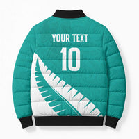 Custom New Zealand Cricket Bomber Puffer Jacket Kiwi Birds Haka Dance Turquoise Fern Sporty Style LT03 - Polynesian Pride