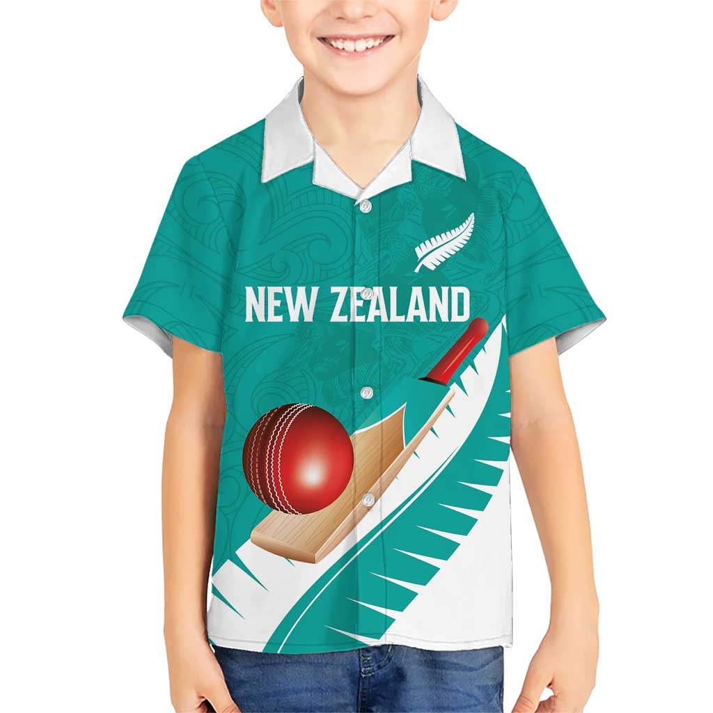 Custom New Zealand Cricket Family Matching Off Shoulder Maxi Dress and Hawaiian Shirt Kiwi Birds Haka Dance Turquoise Fern Sporty Style