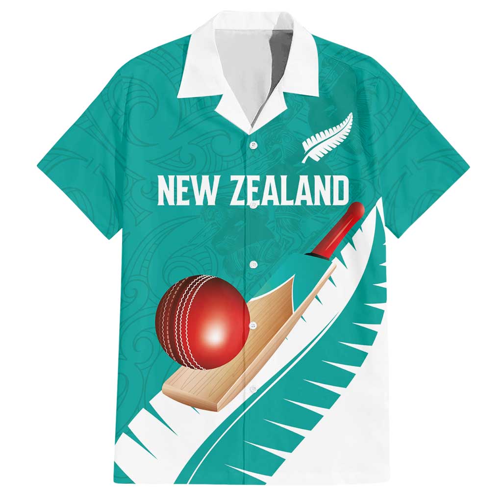 Custom New Zealand Cricket Hawaiian Shirt Kiwi Birds Haka Dance Turquoise Fern Sporty Style