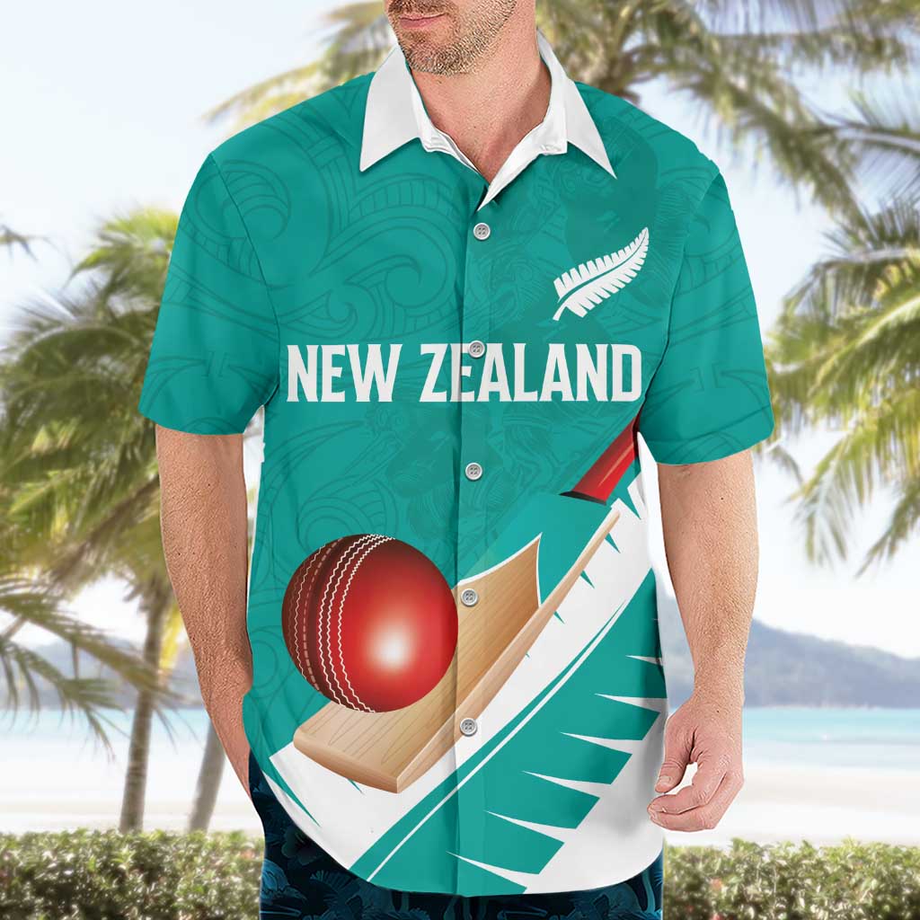 Custom New Zealand Cricket Hawaiian Shirt Kiwi Birds Haka Dance Turquoise Fern Sporty Style