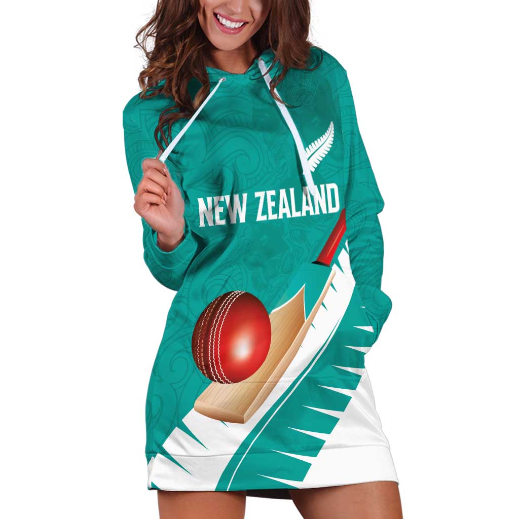Custom New Zealand Cricket Hoodie Dress Kiwi Birds Haka Dance Turquoise Fern Sporty Style