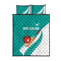 New Zealand Cricket Quilt Bed Set Kiwi Birds Haka Dance Turquoise Fern Sporty Style