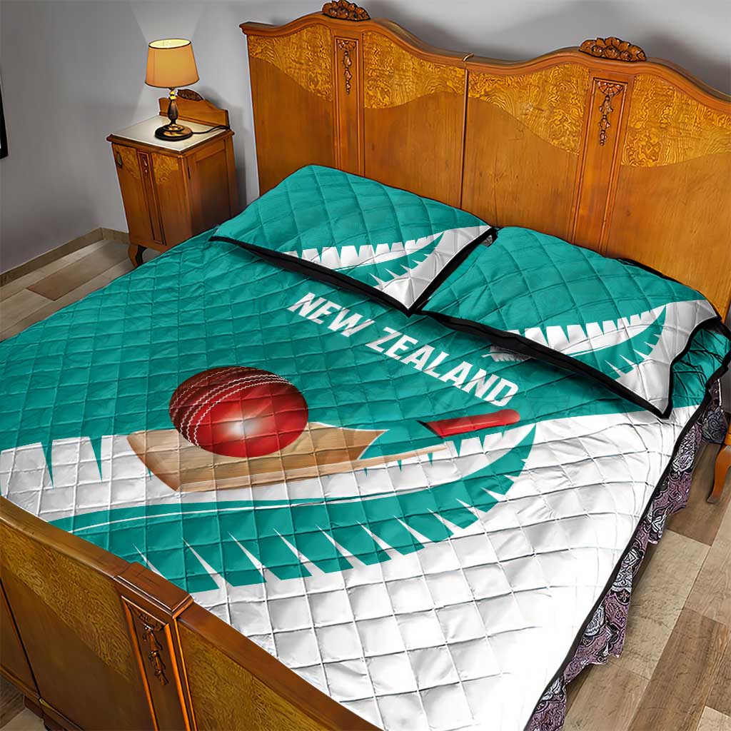 New Zealand Cricket Quilt Bed Set Kiwi Birds Haka Dance Turquoise Fern Sporty Style