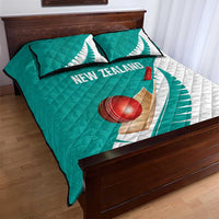 New Zealand Cricket Quilt Bed Set Kiwi Birds Haka Dance Turquoise Fern Sporty Style