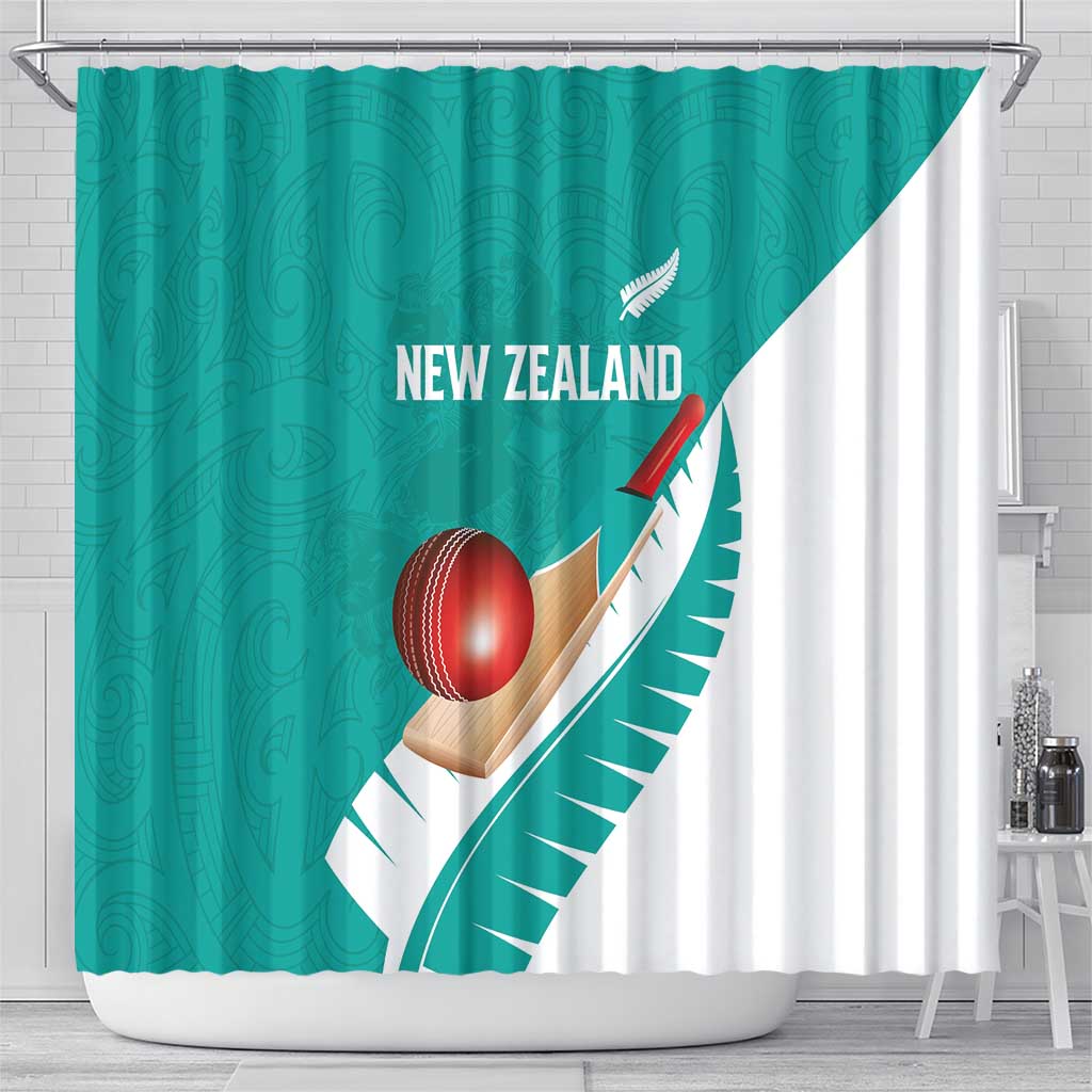 New Zealand Cricket Shower Curtain Kiwi Birds Haka Dance Turquoise Fern Sporty Style