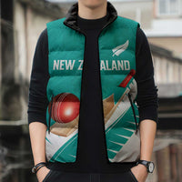 Custom New Zealand Cricket Sleeveless Puffer Jacket Kiwi Birds Haka Dance Turquoise Fern Sporty Style