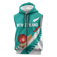 Custom New Zealand Cricket Sleeveless Zip Hoodie Kiwi Birds Haka Dance Turquoise Fern Sporty Style