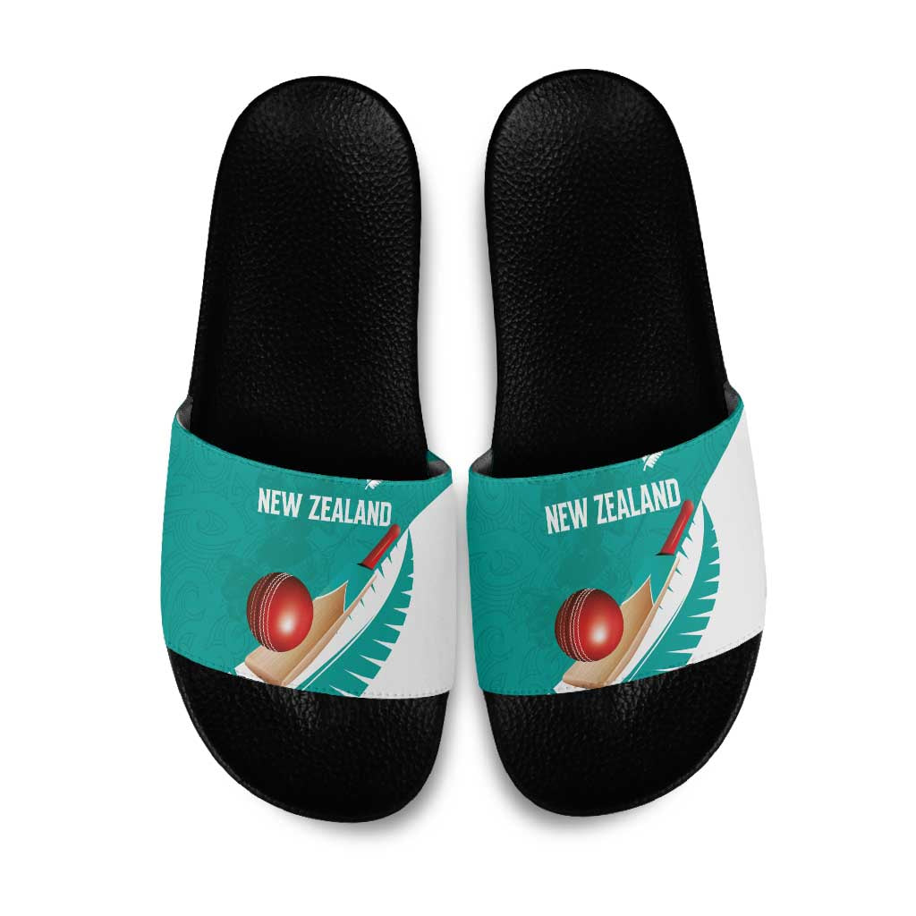 New Zealand Cricket Slide Sandals Kiwi Birds Haka Dance Turquoise Fern Sporty Style