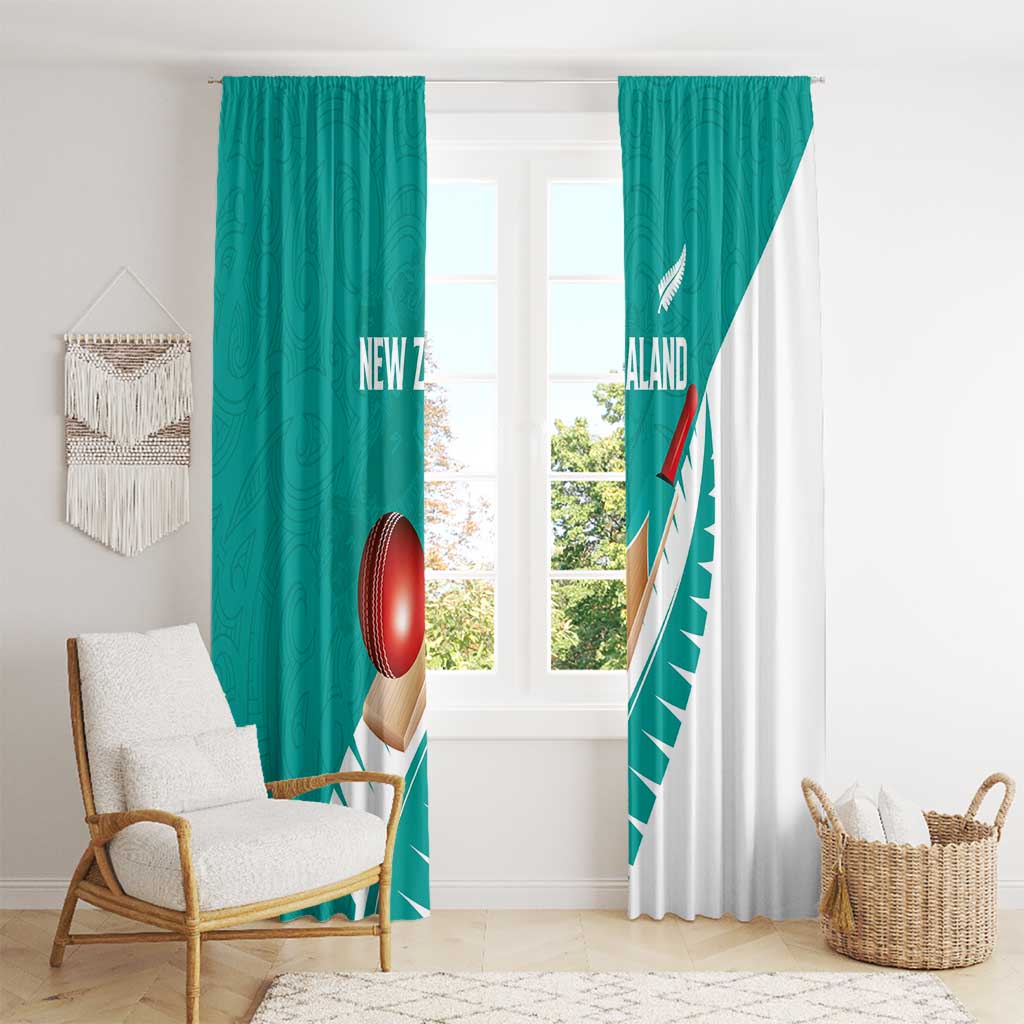 New Zealand Cricket Window Curtain Kiwi Birds Haka Dance Turquoise Fern Sporty Style
