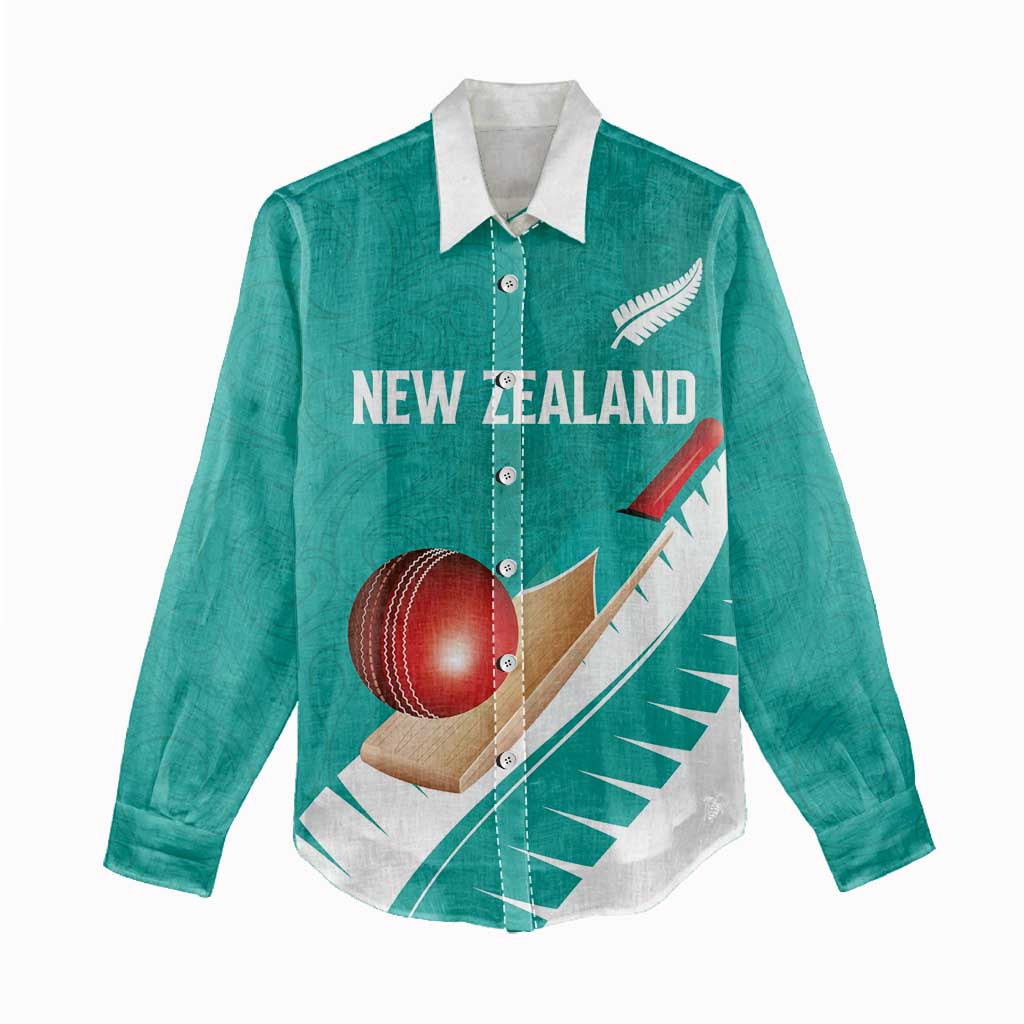 Custom New Zealand Cricket Women Casual Shirt Kiwi Birds Haka Dance Turquoise Fern Sporty Style