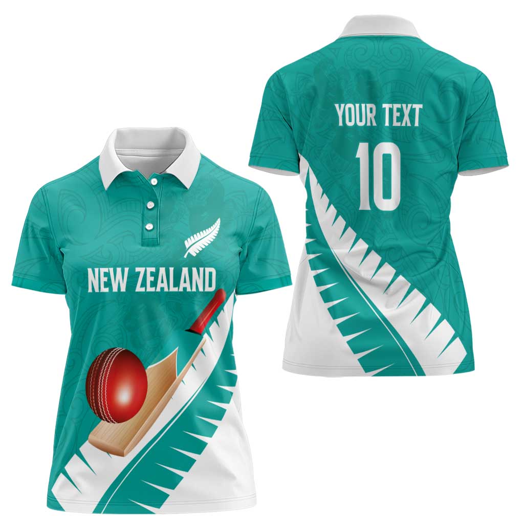 Custom New Zealand Cricket Women Polo Shirt Kiwi Birds Haka Dance Turquoise Fern Sporty Style