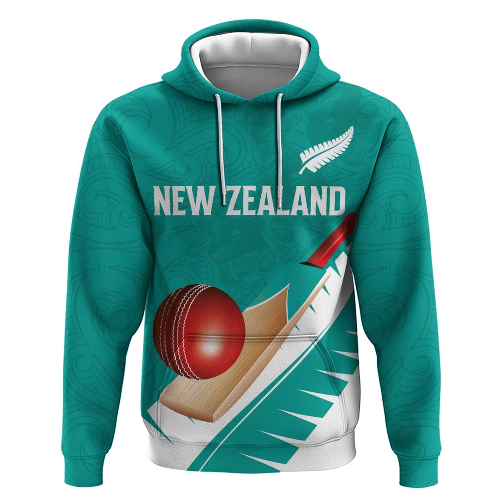Custom New Zealand Cricket Zip Hoodie Kiwi Birds Haka Dance Turquoise Fern Sporty Style LT03 Pullover Hoodie Turquoise - Polynesian Pride