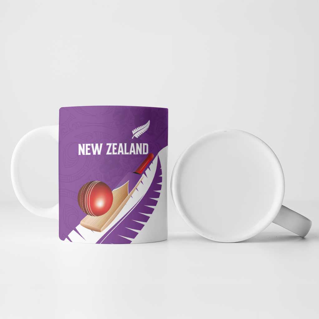 Custom New Zealand Cricket Ceramic Mug Kiwi Birds Haka Dance Purple Fern Sporty Style