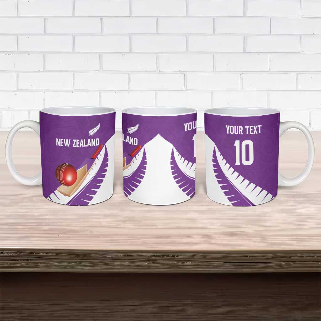 Custom New Zealand Cricket Ceramic Mug Kiwi Birds Haka Dance Purple Fern Sporty Style