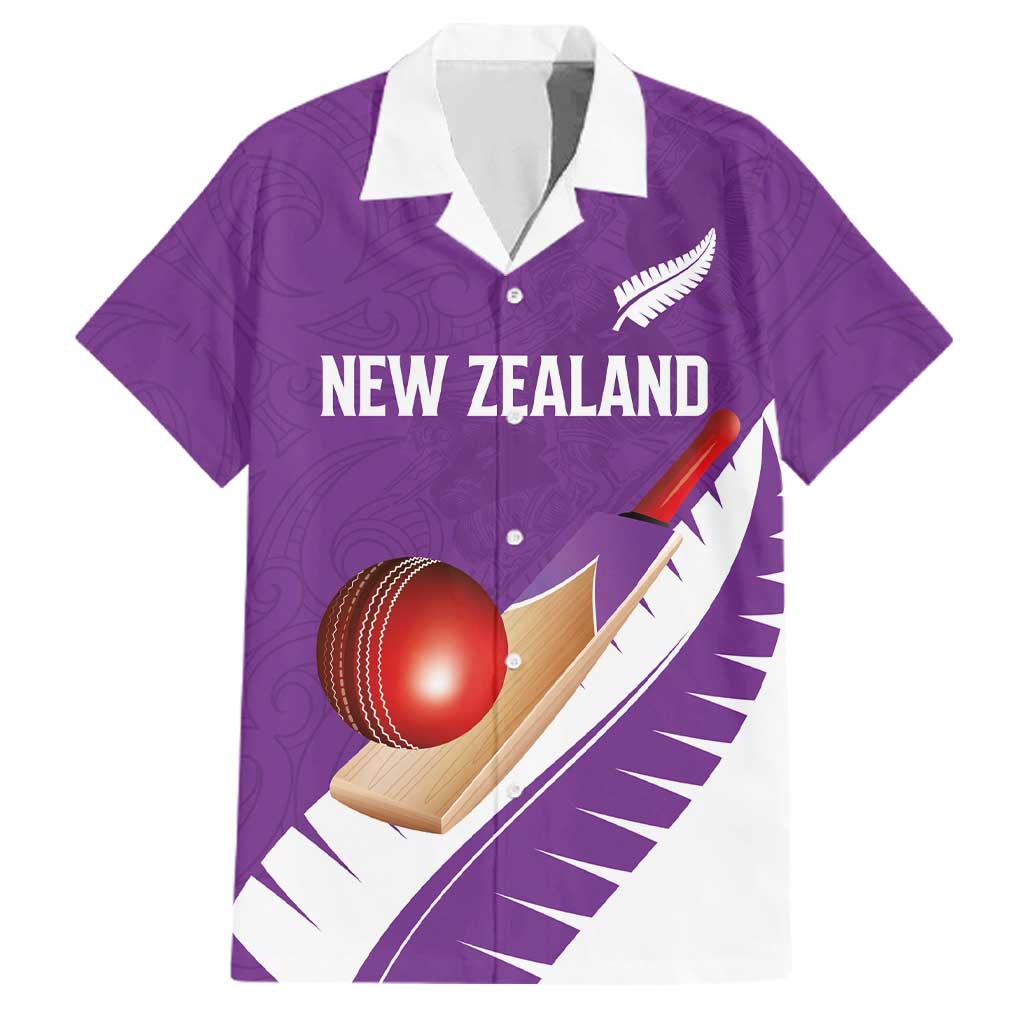 Custom New Zealand Cricket Family Matching Puletasi and Hawaiian Shirt Kiwi Birds Haka Dance Purple Fern Sporty Style LT03 Dad's Shirt - Short Sleeve Purple - Polynesian Pride