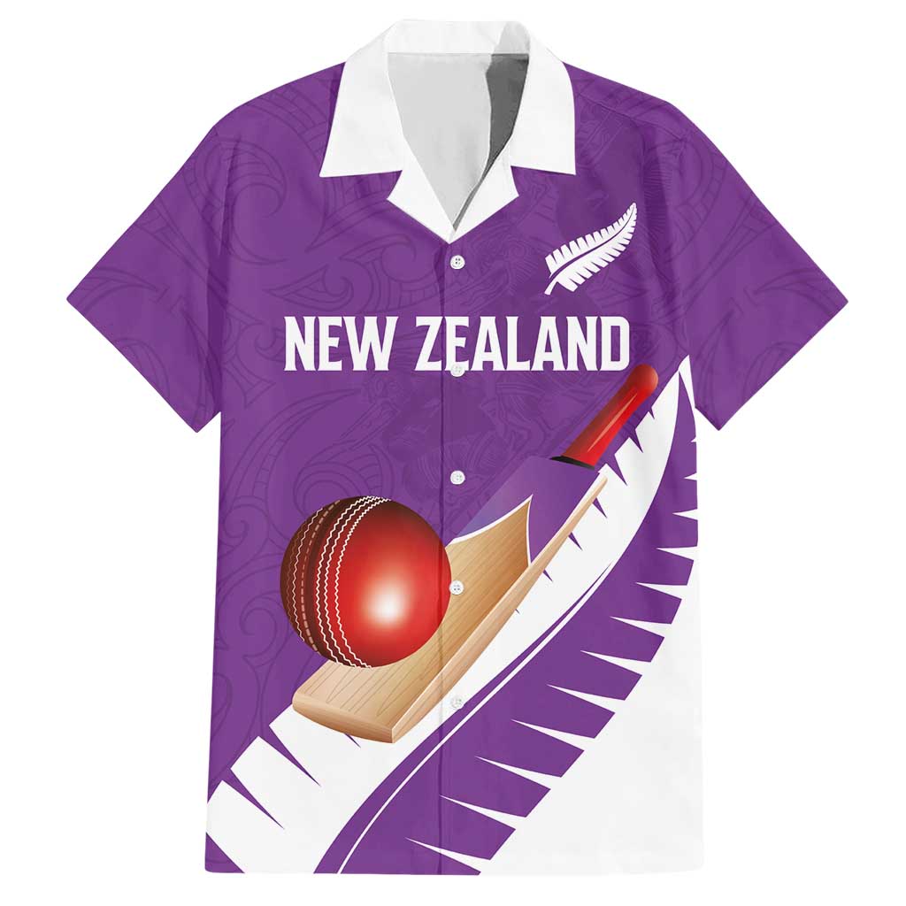 Custom New Zealand Cricket Hawaiian Shirt Kiwi Birds Haka Dance Purple Fern Sporty Style
