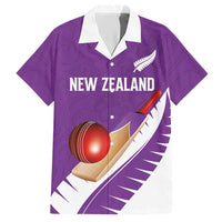 Custom New Zealand Cricket Hawaiian Shirt Kiwi Birds Haka Dance Purple Fern Sporty Style