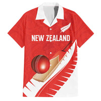 Custom New Zealand Cricket Family Matching Long Sleeve Bodycon Dress and Hawaiian Shirt Kiwi Birds Haka Dance Red Fern Sporty Style LT03 Dad's Shirt - Short Sleeve Red - Polynesian Pride