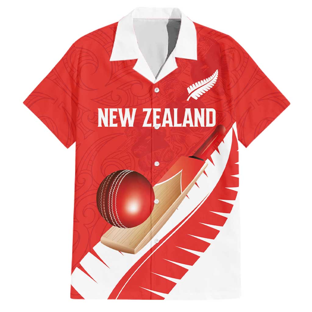 Custom New Zealand Cricket Family Matching Off The Shoulder Long Sleeve Dress and Hawaiian Shirt Kiwi Birds Haka Dance Red Fern Sporty Style LT03 Dad's Shirt - Short Sleeve Red - Polynesian Pride