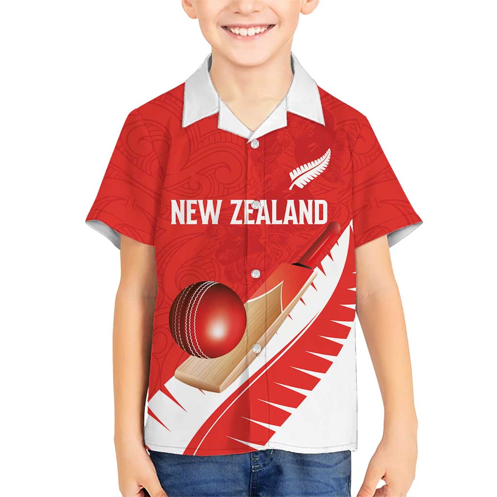 Custom New Zealand Cricket Family Matching Off Shoulder Maxi Dress and Hawaiian Shirt Kiwi Birds Haka Dance Red Fern Sporty Style LT03 Son's Shirt Red - Polynesian Pride