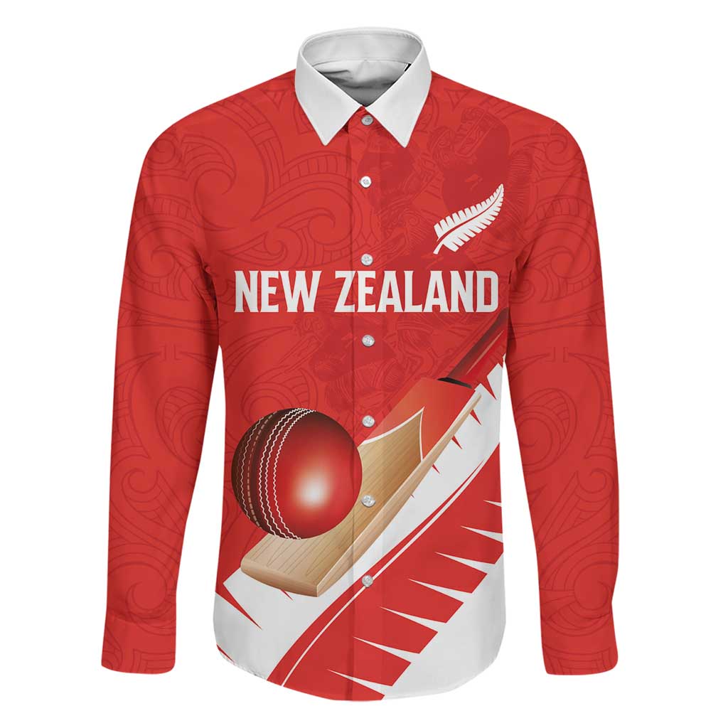 Custom New Zealand Cricket Family Matching Off Shoulder Short Dress and Hawaiian Shirt Kiwi Birds Haka Dance Red Fern Sporty Style LT03 Dad's Shirt - Long Sleeve Red - Polynesian Pride