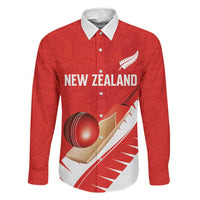 Custom New Zealand Cricket Family Matching Puletasi and Hawaiian Shirt Kiwi Birds Haka Dance Red Fern Sporty Style LT03 Dad's Shirt - Long Sleeve Red - Polynesian Pride