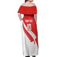 Custom New Zealand Cricket Off Shoulder Maxi Dress Kiwi Birds Haka Dance Red Fern Sporty Style