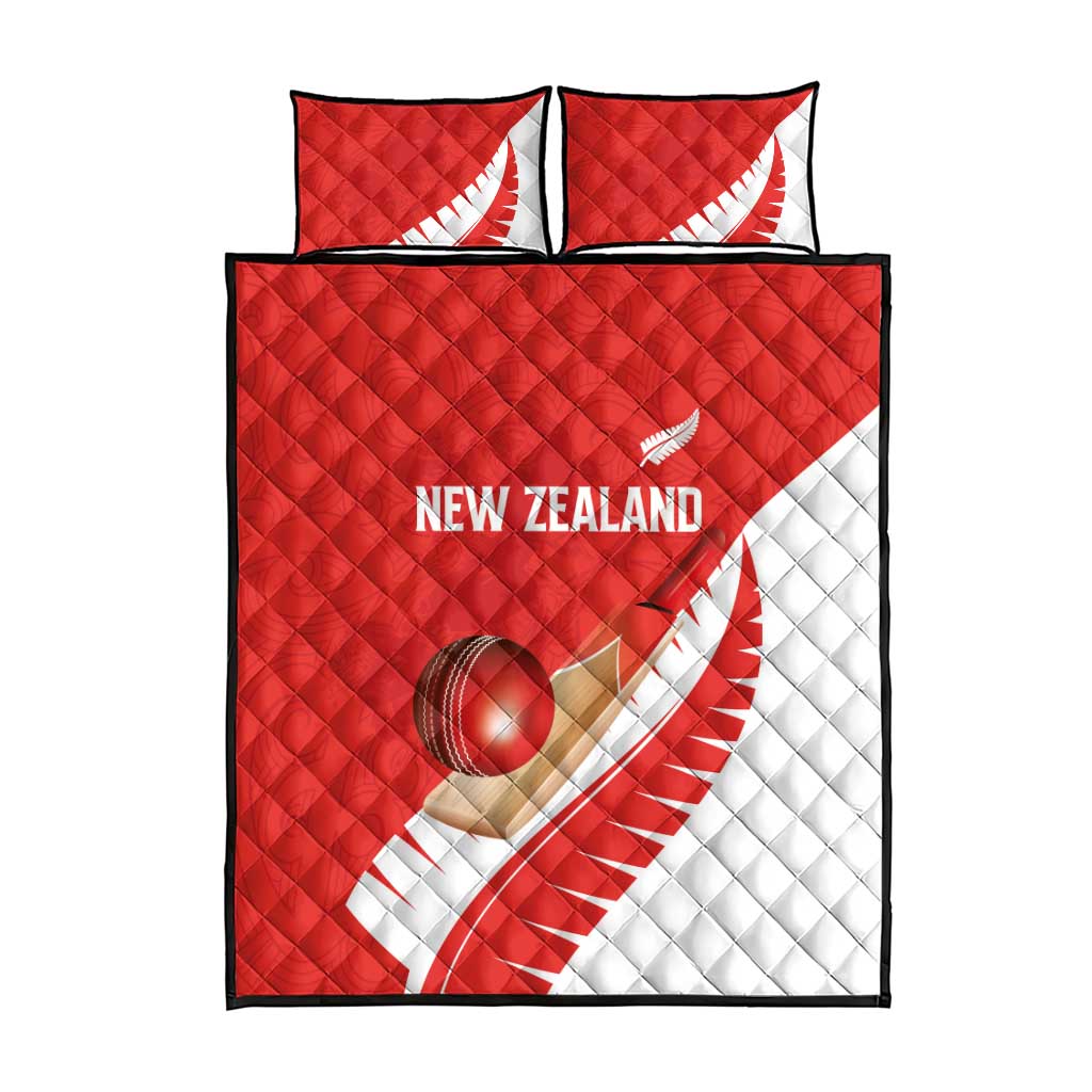 New Zealand Cricket Quilt Bed Set Kiwi Birds Haka Dance Red Fern Sporty Style