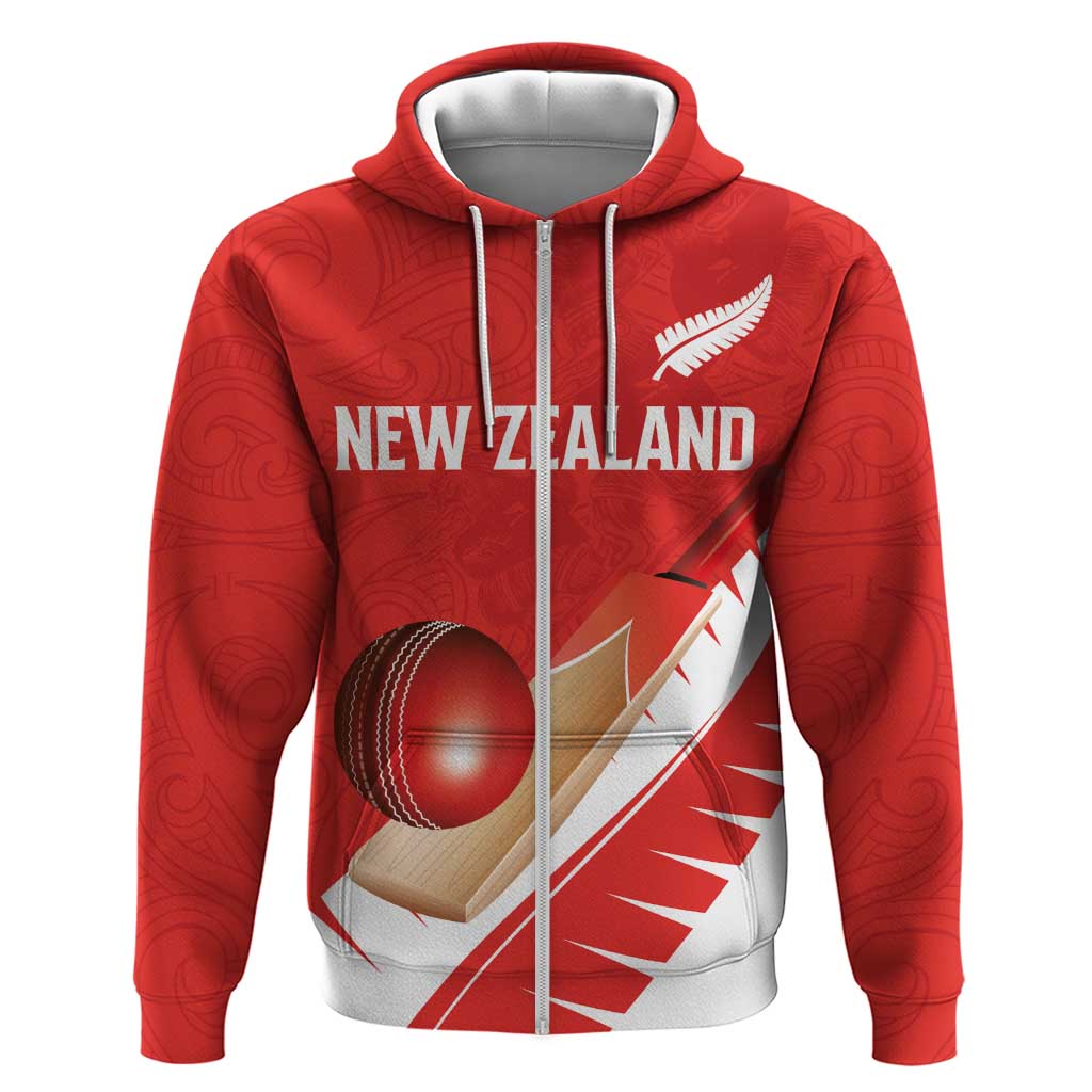Custom New Zealand Cricket Zip Hoodie Kiwi Birds Haka Dance Red Fern Sporty Style